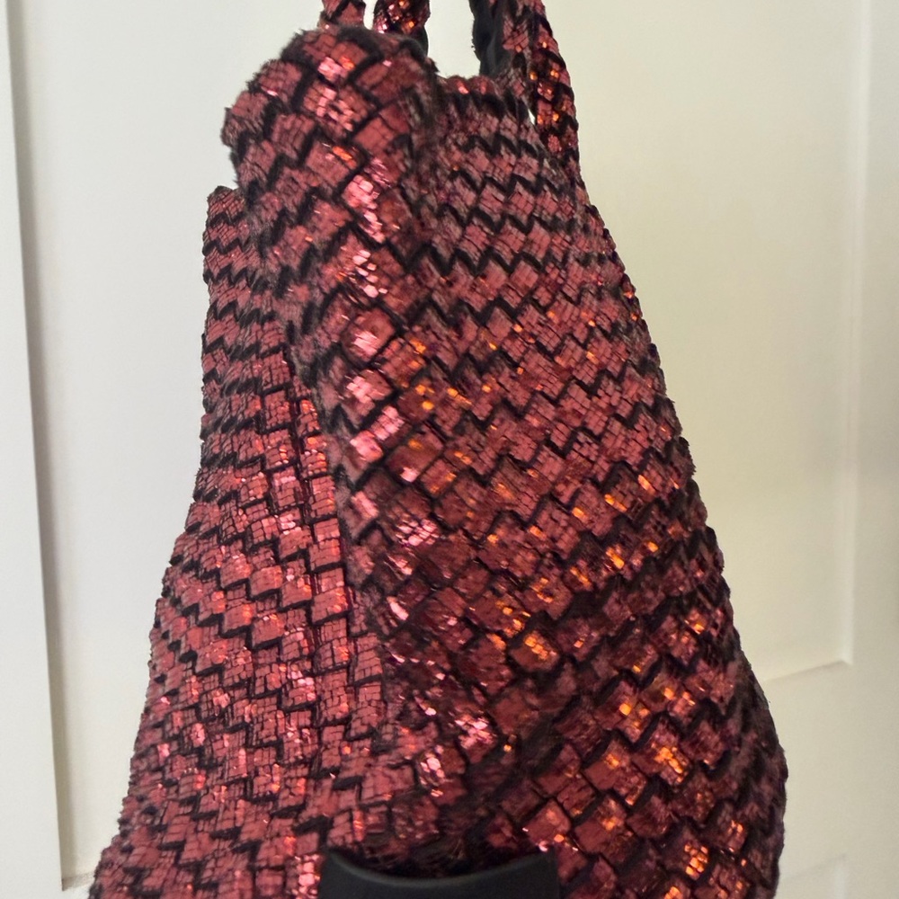 Naghedi Woven Metallic Red Tote Bag - Stylish Everyday Carry - Picture 2 of 2